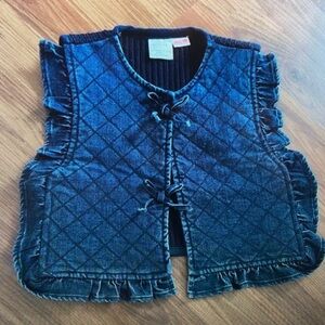 Blue Quilted Vest with Ruffle Trim
